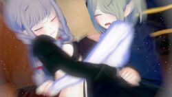 3d bernhardlescat bra breasts breasts_against_chest catfight cleavage danganronpa danganronpa_2:_goodbye_despair danganronpa_v3 female_only koikatsu large_breasts open_clothes pekoyama_peko straight_hair super_danganronpa_2 toujou_kirumi