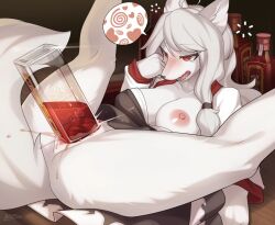 alcohol alcohol_enema bottle bottle_filling bottle_insertion enema furry half-closed_eyes half-dressed inflation long_hair vaginal_insertion wolf zinfyu