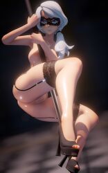 blue_eyes high_heels jic_jic lingerie milf rwby silver_hair stripper stripper_pole white_hair willow_schnee