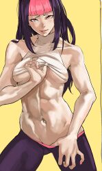 1girls abs bokkusu female female_only juri_han long_hair looking_at_viewer small_breasts solo street_fighter street_fighter_v undressing