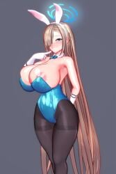 3d absurdly_long_hair animal_ears aqua_bow aqua_bowtie aqua_leotard areola_slip asuna_(blue_archive) asuna_(bunny)_(blue_archive) bangs bare_shoulders black_pantyhose blonde_hair blue_archive blue_leotard blue_ribbon bow bowtie breasts bunnysuit bursting_breasts cleavage detached_collar elbow_gloves fake_animal_ears female gigantic_breasts gloves green_eyes grey_background hair_ornament hair_over_one_eye hair_ribbon halo happy harimau_mmd2 high_heels highleg highleg_leotard leotard long_hair mikumikudance mmd mole mole_on_breast official_alternate_costume pantyhose playboy_bunny rabbit_ears ribbon shiny shiny_clothes simple_background solo thick_thighs thighband_pantyhose thong_leotard undersized_clothes very_long_hair white_gloves