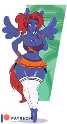 absurd_res anthro bottomwear breasts cheerleader clothing crop_top hasbro hi_res legwear miniskirt my_little_pony no_panties pegasus ponytail pussy red_hair skirt tank_top tatemil wings