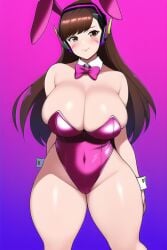 2d activision ai_generated big_breasts blizzard_entertainment blush bunny_ears bunnysuit d.va female funemily1 headset nai_diffusion overwatch smile stable_diffusion thick_thighs