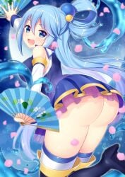 1girls absurd_res absurdres aqua_(konosuba) ass ass_focus bare_ass bare_shoulders big_ass big_butt blue_eyes blue_hair blush blush blushing_at_viewer breasts curvy detached_sleeves exposed_ass eye_contact fan fans fat_ass female female_focus female_only flower_petals folding_fan hair_beads hair_ornament hair_rings hi_res high_resolution highres hio_(hiohio0306) kono_subarashii_sekai_ni_shukufuku_wo! large_ass light-skinned_female light_skin long_hair looking_at_viewer no_panties no_underwear open_mouth petals pov_eye_contact sideboob skirt smile smiling smiling_at_viewer solo solo_female solo_focus tagme thick_ass thighhighs thighs upskirt very_long_hair voluptuous