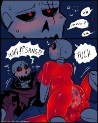 1boy 1girls animated_skeleton ass balls blush body_fluids boner_blossom bottom_on_top breasts ectobody english_text female genderswap_(mtf) hetero incest male male/female papyrus papyrus_(underfell) papyrus_au penis power_bottom red_balls red_body red_eyes red_penis red_skin red_testicles rule_63 sans sans_(underfell) sans_au scars shiny_skin skeleton straight tagme testicles text text_bubble underfell underfell_papyrus underfell_sans undertale_(series) undertale_au wake_up waking_up