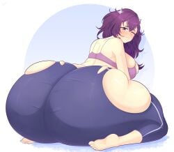 1girls ass ass_bigger_than_head back_view big_ass big_breasts big_butt breasts bubble_ass bubble_butt huge_ass huge_butt kalalartist original original_character purple_hair thick_ass thick_thighs