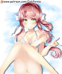 5_fingers bikini blush breasts catifornia cleavage doki_doki_literature_club green_eyes just_monika long_hair monika_(doki_doki_literature_club) patreon_logo patreon_url patreon_username shiny shiny_skin swimsuit