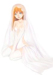 alternate_costume blue_eyes bridal_veil bride cleavage elbow_gloves female female_only full_body gintama gloves hair_down kagura_(gintama) long_hair looking_at_viewer maker_(pixiv) orange_hair sitting small_breasts solo thighhighs veil wedding_dress white_gloves white_legwear white_thighhighs