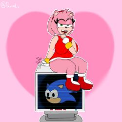 accessory amy_rose ass big_ass big_breasts big_butt black_nose boots bottomless bottomless_skirt breasts bubble_butt dress eyelashes female female_only green_eyes hair hair_accessory hedgehog pldrawings shortstack sonic_(series) sonic_the_hedgehog_(series)