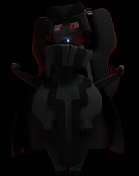 3d 3d_(artwork) ash_the_wither(cdknsfw) backlighting black_body black_clothing boots breasts choker digital_media_(artwork) fanart fingerless_gloves floating glowing_accessory glowing_eyes hair_ornament large_breasts looking_at_viewer looking_down minecraft pose red_eyes red_light robe thick_thighs thin_waist twintails unimpressed wide_hips zoey_is_too_small