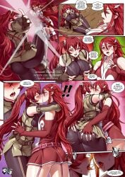 2girls ass blush breasts cordelia_(fire_emblem) english_text female female_only fight fire_emblem fire_emblem_awakening hartman_hips hips hourglass_figure incest jadenkaiba kissing large_ass large_breasts long_hair medium_breasts mother_and_daughter multiple_girls nintendo red_eyes red_hair saliva_string severa_(fire_emblem) sword text twintails underass weapon wide_hips wooden_sword yuri