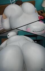 2boys ass back_view baymax bed bedroom big_hero_6 blush brouva disney gay human licking living_machine machine male male/male male_only marvel nude on_bed rimming robot sex size_difference thick_thighs