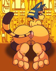 3_toes animal_crossing ankha ankha_(animal_crossing) anthro anus ass bcm13 domestic_cat feet felid feline felis female genitals hi_res looking_back mammal nintendo pussy soles toes video_games