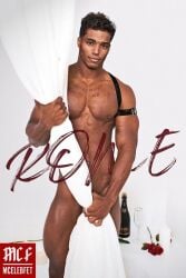 actor african african_male celebrity covering_crotch dark-skinned_male dark_skin english_text looking_at_viewer male male_model male_only mcelebfet melanin model muscles muscular muscular_male pierced_nipples real_person rome_flynn