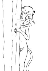 anthro becky_thatcher biped curtains felid feline female genitals mammal monochrome nude pussy reddragonkan shy solo solo_focus tom_sawyer_(2000_film) traditional_media_(artwork)