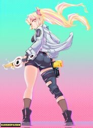 ass ass blonde_hair female female_focus female_only fortnite fortnite:_battle_royale hair jacket lennox_rose_(fortnite) pink_eyes thighs twintails