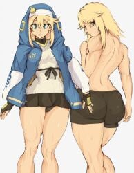 blonde_hair blue_eyes bridget guilty_gear highres hood hood_up hoodie jacket long_hair long_sleeves looking_at_viewer looking_back nun's_habit nun_outfit solo yoracrab