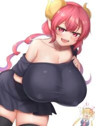 1girls 2d 2girls angry angry_face big_breasts black_clothes black_clothing breasts closed_eyes clothed clothing digital_media_(artwork) dragon_girl dragon_horns erect_nipples erect_nipples_under_clothes female female_dragon female_only gloves hands_below_boobs hands_up high_resolution highres horn horns huge_breasts ilulu_(dragon_maid) kobayashi-san_chi_no_maidragon large_breasts light-skinned_female light_skin long_hair maid_uniform minori_(user_eket5233) miss_kobayashi's_dragon_maid monster_girl nipples nipples_visible_through_clothing open_mouth pale-skinned_female pale_skin pointed_ears pointed_teeth pointy_ears pointy_teeth red_cheeks red_eyes red_hair sharp_teeth smile smiley_face smiling smiling_at_viewer thighhighs tohru_(dragon_maid) undressing white_body white_gloves white_skin yellow_hair yellow_horn yellow_horns