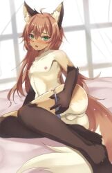 2022 absurd_res ahoge an_chobi94 anthro areola ass backsack balls bed blush canid canine clothed clothing digital_media_(artwork) fox fur furniture genitals girly gloves_(marking) green_eyes hair hi_res kemono leg_markings long_hair male male_anthro mammal markings mostly_nude multicolored_body multicolored_fur nipples on_bed open_mouth partially_clothed perineum remu-kun socks_(marking) solo underwear underwear_down