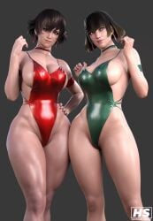 2girls 3d capcom female female_only fiorayne hagiwara_studio hi_res large_breasts monster_hunter monster_hunter_rise one_piece_swimsuit rondine swimsuit