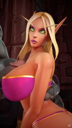 1boy 1girls 2020 3d bimbo blizzard_entertainment blonde_hair blood_elf celia_nightwalker_(valkyrien) green_eyes huge_breasts huge_cock interspecies light-skinned_female light_skin lingerie looking_at_viewer looking_back original_character pink_lipstick troll troll_(warcraft) valkyrien warcraft wide_hips world_of_warcraft zandalari_troll