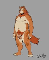 anthro ball_tuft balls baraking domestic_cat ear_piercing ear_ring facial_hair felid feline felis flaccid foreskin fur genitals goatee green_eyes grin hair hi_res humanoid_genitalia humanoid_penis looking_at_viewer male mammal nipple_piercing nipples nude orange_body orange_fur orange_hair overweight overweight_anthro overweight_male penis piercing plantigrade pubes ring_piercing simple_background smile solo standing tuft whiskers