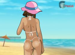 1girls ass back back_view beach bikini brown_hair g-string g-string_bikini hat human mature_female milf mother paulol sea short_hair solo summer sun_hat vanessa_(winx_club) winx_club