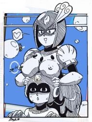 1boy 1girls 2016 android becku bigger_female breasts breasts_on_head breasts_out funny funny_face helmet imminent_sex mega_man mega_man(classic) mega_man_(character) mega_man_9 mermaid nipples robot robot_girl rockman smaller_male splash_woman