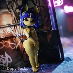 1girls 3d 3d_(artwork) 3d_model :3 alley alleyway animal_crossing ankha ankha_(animal_crossing) ankha_(zy0n7) anthro barefoot blue_hair blush collar dopyteskat doubutsu_no_mori egyptian egyptian_mythology feline flat_chest furry graffiti hair_ornament leash looking_at_viewer mammal nairu_(doubutsu_no_mori) naked nintendo nude outdoors petite slave solo solo_female tagme urban yellow_fur zy0n7