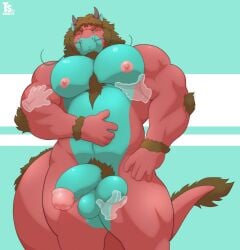 animal_humanoid anthro balls bara bara_tiddies bara_tits barazoku beard big_balls big_chest big_pecs big_penis disembodied_hands facial_hair flaccid gigantic_chest gigantic_pecs huge_chest huge_pecs humanoid large_pectorals male male_only man_boobs man_breasts massive_chest massive_pecs moobs muscles muscular nude penis scalie tylerstark whiskers