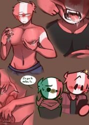 2boys ass asshole big_penis canada_(countryhumans) countryhumans digital_art digital_drawing_(artwork) digital_media_(artwork) digital_painting_(artwork) gay lomayaret_leon male male_focus male_nipples male_only masturbating masturbation mexico_(countryhumans) red_body spanish_text tagme tongue tongue_out