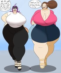 2girls big_ass big_belly big_breasts cleavage female huge_ass huge_breasts huge_thighs igphhangout milf multiple_girls original original_character original_characters shelly_(igphhangout) tagme thick_thighs tight_clothes tight_clothing tight_pants titania_(igphhangout)