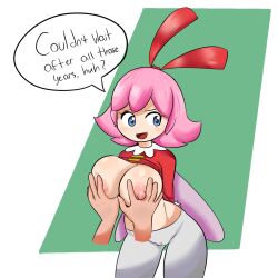 1girls 2019 alternate_breast_size arms_behind_back big_breasts blue_eyes breasts breasts_out cameltoe clothing contrapposto disembodied_hand dizzytizzy fairy female groping hair_ribbon hands_on_breasts holding_breast kirby_(series) light-skinned_female looking_away nintendo nipples open_mouth pantyhose pink_hair ribbon ribbon_(kirby) speech_bubble text thick_thighs white_legwear wide_hips