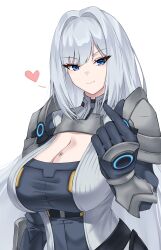 1girls absurd_res armor armwear big_breasts black_gloves blue_eyes breast_tattoo breasts cleavage come_hither crimecrime ethel_(xenoblade) female female_only flirting gloves grey_clothing grey_jacket hand_gesture heart highres hourglass_figure huge_breasts jacket large_breasts light-skinned_female light_skin long_hair nintendo seductive seductive_smile shoulder_pads silver_hair simple_background slim slim_waist smile very_long_hair xenoblade_(series) xenoblade_chronicles_3