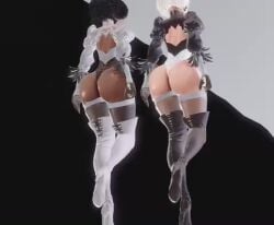 2girls 3d animated ass back_view big_ass bubble_ass butt dark_skin female heels high_heel_boots high_heels light_skin nier nier:_automata nier_(series) no_sound prevence thick_ass thick_thighs video walk_cycle walking yorha_2b yorha_2p