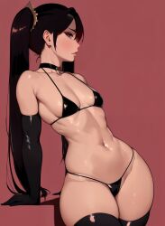 1girls ai_generated breasts curvaceous curvy_female female female_only high_resolution latex long_gloves looking_at_viewer micro_bikini nai_diffusion original small_breasts solo stable_diffusion thighhighs voluptuous_female