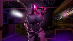 1girls 2boys 3d alien alien_girl animated armor big_breasts bouncing_breasts breasts helmet mass_effect no_sound quarian rodler-h8 tagme tali'zorah_nar_rayya video