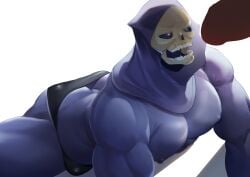 2boys ass ass erection faceless_male gay human humanoid imminent_sex looking_at_another male male/male male_only masters_of_the_universe mostly_nude muscular muscular_male not_hotspring pecs penis simple_background skeletor skull