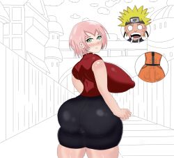 big_ass big_breasts big_penis breasts busty curvy female gigantic_ass gigantic_breasts massive_ass massive_breasts naruto naruto_(series) naruto_shippuden partially_colored public puppetmaste0704 sakura_haruno uzumaki_naruto voluptuous