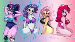 4girls armpits ass big_breasts bikini breasts bubble_butt cameltoe cleavage equestria_girls erect_nipples erect_nipples_under_clothes female fluttershy_(eg) friendship_is_magic gansoman hasbro hi_res highres joruze large_breasts looking_at_viewer multiple_girls my_little_pony navel nipple_bulge one-piece_swimsuit pinkie_pie_(eg) pinup pokies ponytail rarity_(eg) sci-twi smiling smiling_at_viewer swimsuit swimwear thighs thong thong_bikini