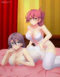 2girls ass blue_eyes bustier butt_grab emma_millstein female female_only glasses multiple_girls nipples_visible_through_clothing panties pink_hair sara_valestein sen_no_kiseki teacher_and_student trails_of_cold_steel underwear underwear_only white_bustier white_panties yuri zel-sama