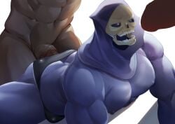 3boys anal_sex ass ass erection faceless_male from_behind gay human humanoid looking_at_another male male/male/male male_only masters_of_the_universe mostly_nude muscular muscular_male not_hotspring pecs penetration penis simple_background skeletor skull