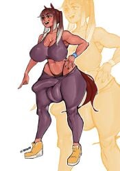 1futa abs animal_ears balls breasts brown_hair bulge bulge_through_clothing clothed clothing dark-skinned_futanari fully_clothed futa_only futanari higher_resolution_duplicate horse_ears horse_girl horse_tail huge_balls huge_breasts huge_cock huge_hips humanoid kemonomimi leggings muscular_futanari penis solo standing sweat thick_thighs thong two_tone_hair vanessa_(iapan) white_hair wide_hips yapan48