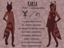 anthro brown_body brown_fur brown_hair demon female fur genitals hair hi_res kairuutenma kariatenma mammal model_sheet nipples pawpads piercing procyonid pussy raccoon solo tattoo toxic_tragedy