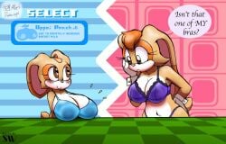 abesdrawings age_difference blush bra breast_growth cream_the_rabbit dialogue female female_only hammerspace hand_on_face hidden_buxom huge_breasts lagomorph large_breasts looking_at_another looking_at_breasts milf mother_and_daughter sega shadowwalk shortstack small_but_busty sonic_(series) sonic_the_hedgehog_(series) text vanilla_the_rabbit watermark