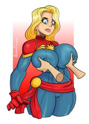 1girls big_breasts blonde_female blonde_hair blonde_hair_female blue_eyes bodysuit breast_grab breasts captain_marvel carol_danvers clothed clothed_female disembodied_hand female female_only fully_clothed grabbing grabbing_breasts groping hands hips huge_breasts human human_only large_breasts light-skinned_female light_skin looking_at_another marvel marvel_comics mature mature_female robocream standing superheroine thick_thighs thigh_highs thighhighs thighs voluptuous voluptuous_female wide_hips