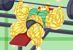 animal_crossing atariboy breasts female_focus hyper hyper_muscles isabelle_(animal_crossing) muscular_female nintendo source_request thick_thighs thighs year_request