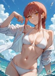 1girls ai_generated bikini chainsaw_man makima_(chainsaw_man) solo swimsuit white_bikini