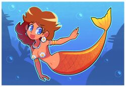 big_breasts mermaid princess_daisy super_mario_bros. swimming