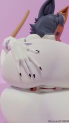 3d_(artwork) anthro anus ass blender_(artwork) blender_cycles calico_cat cate_meowdy digital_media_(artwork) domestic_cat epic_games felid feline felis female fortnite hi_res mammal nude pink_background romandoom simple_background solo spread_butt spreading tattoo vulva white_body